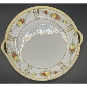 Vintage Hand Painted Butter Pat Nippon Double Handle Floral Yellow Pastel